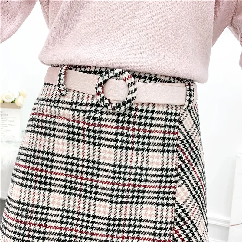 

Western Style Suits Winter Skirt Lace Stitching Sweater Plaid Skirts Two-Piece Outfit Women Knitwear Sweet Girl Clothes Top Set