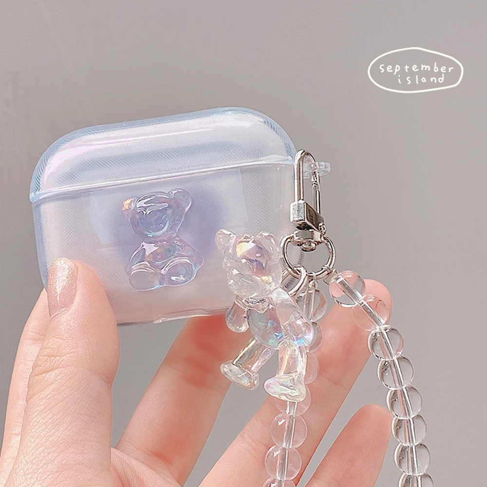 

Cute Bear Dreamy Heart Cover for Apple Airpods 1 2 3 Case with KeyChain for AirPods Pro 3 Case Lanyard Earphone Transparent Case