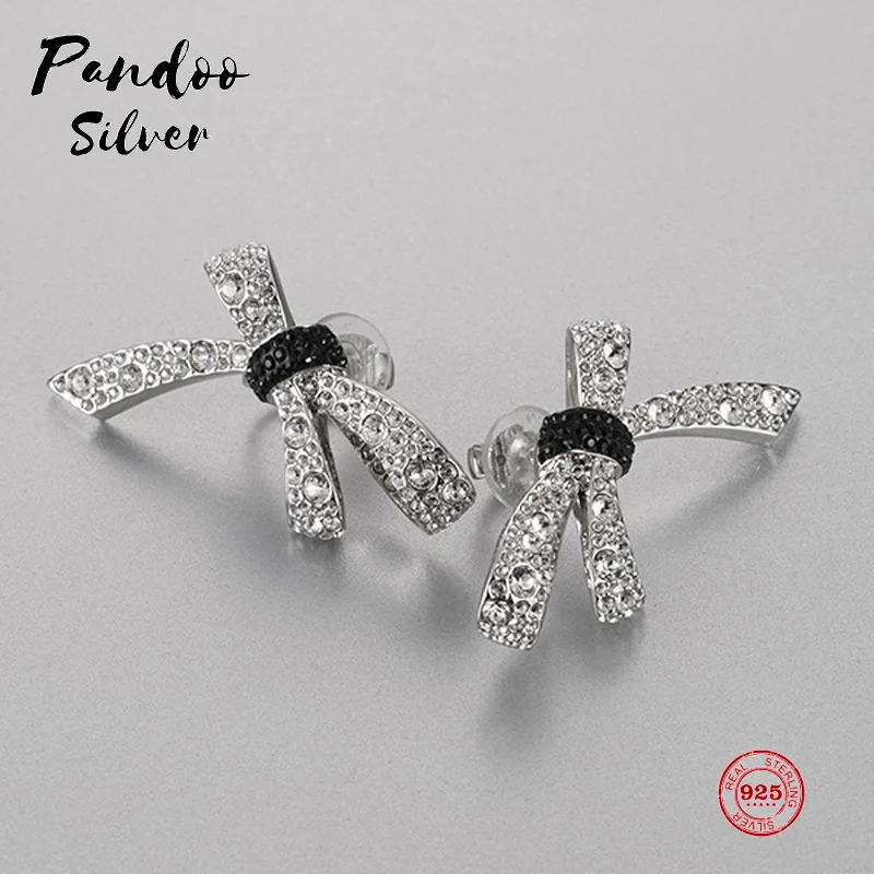 Женские серьги с бантом PANDOO элегантные из стерлингового серебра оригинальными