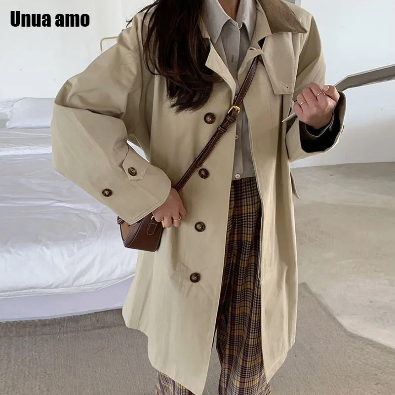 

Unua amo 2021 Spring Autumn Women Long Trench Coat Korean Style Fashion Loose All-match Casual Outerwear Female Windbreaker