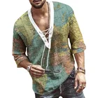 Футболка Dihope Мужская льняная с V-образным вырезом, модная повседневная Пляжная Свободная рубашка в стиле хиппи, однотонная, лето 2021