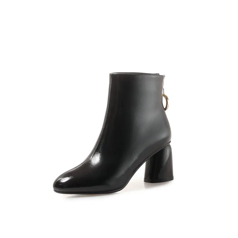 

Brand patent Leather Ankle Boots Women High Heels Zipper Short Ladies Shoes Woman rouned Toe Party Wedding shoes woman