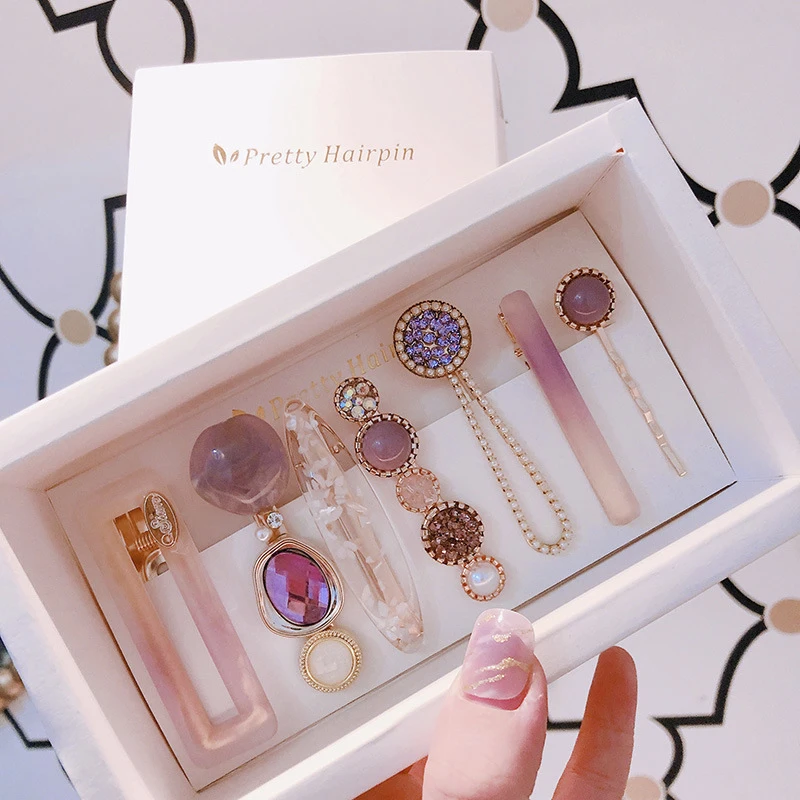 

Vintage Style Pearl Accessories Marble Pattern Ladies Fashion Hairpin Set