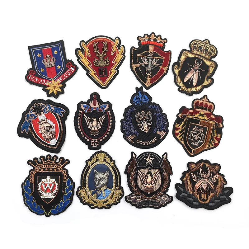 

embroidery metal patch embroideried crown beetle wolf deer eagle patches applique clothes jacket badges for clothing SC-2756