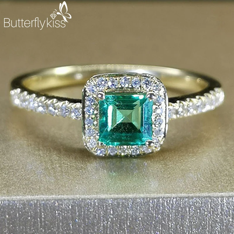 

BK Genuine Gold 585 Tourmaline Rings With 18K Green Gemstone Diamond Women Jewelry Square Wedding Party Anniversary Gifts