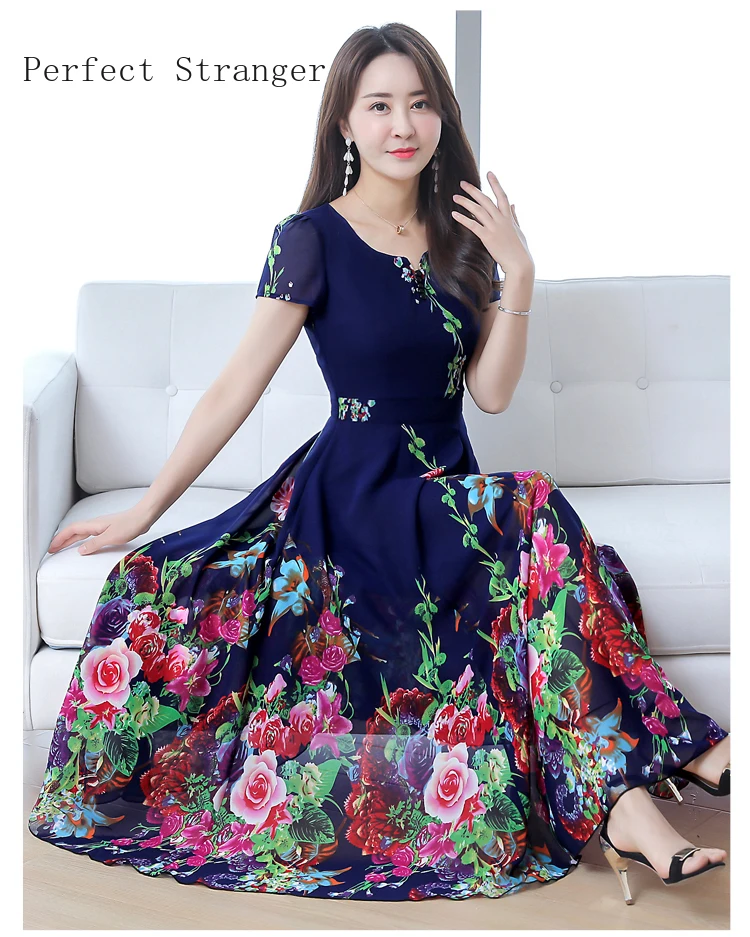 Женское шифоновое платье с V образным вырезом длинное плиссированное цветами