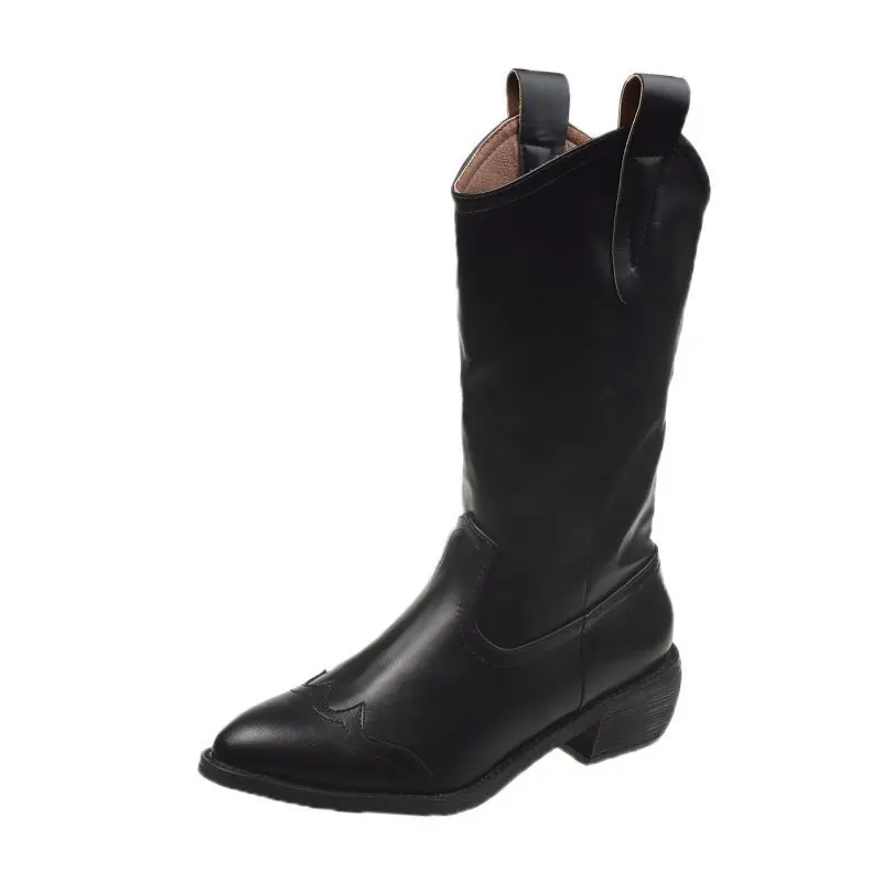 

Knights' boots women's new autumn winter 2020 net red pointed thick heel British slim medium boots Western Cowboy Boots