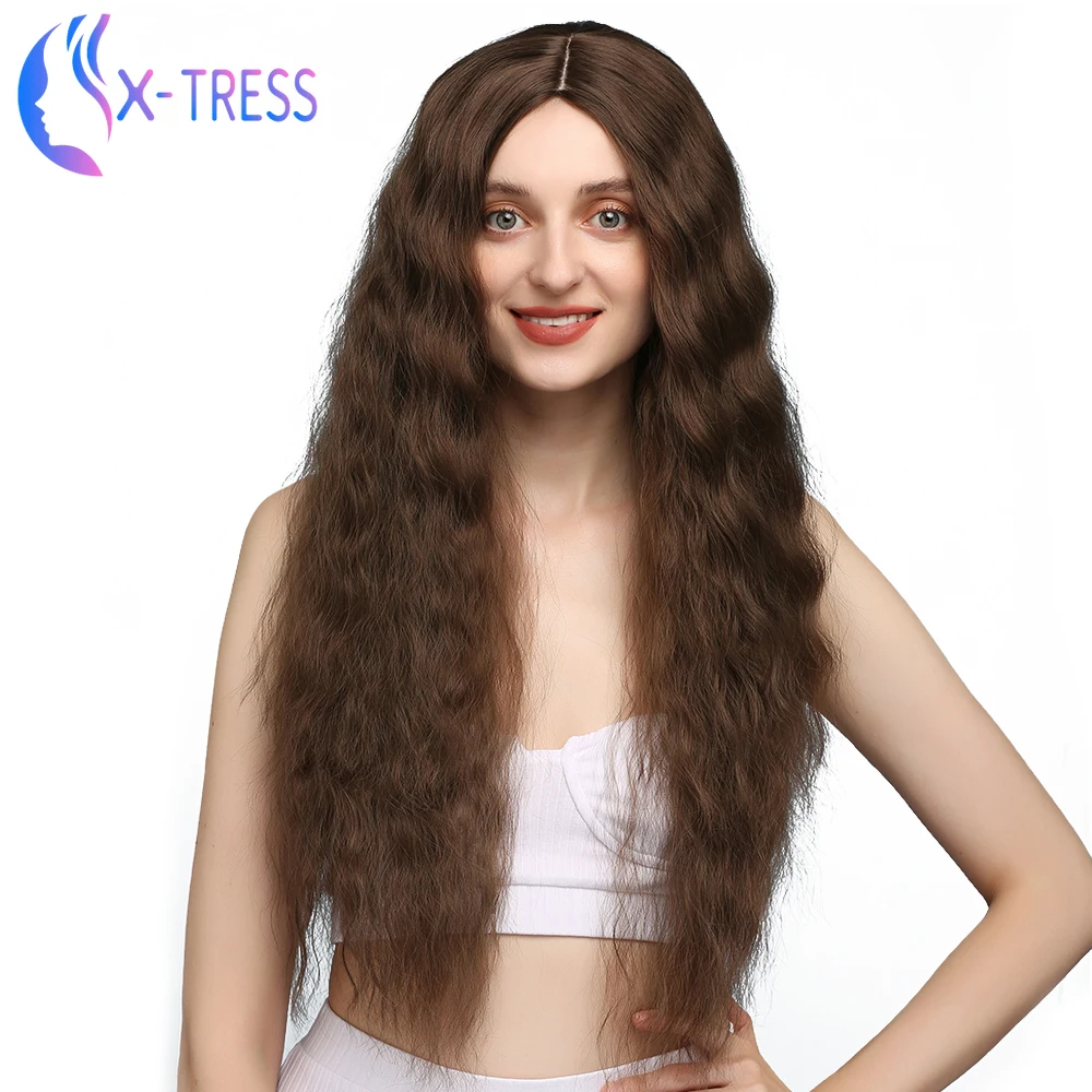 X TRESS синтетические темно коричневые парики для женщин 29 дюймов глубокий
