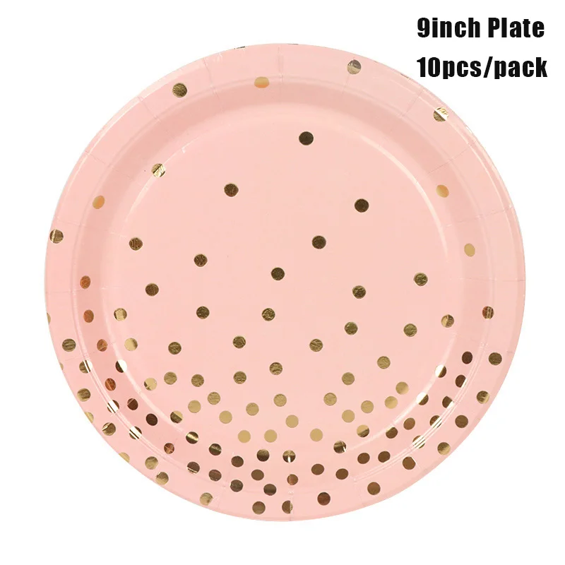 10 шт. бумажная тарелка в Золотой горошек из розовой фольги товары для дня