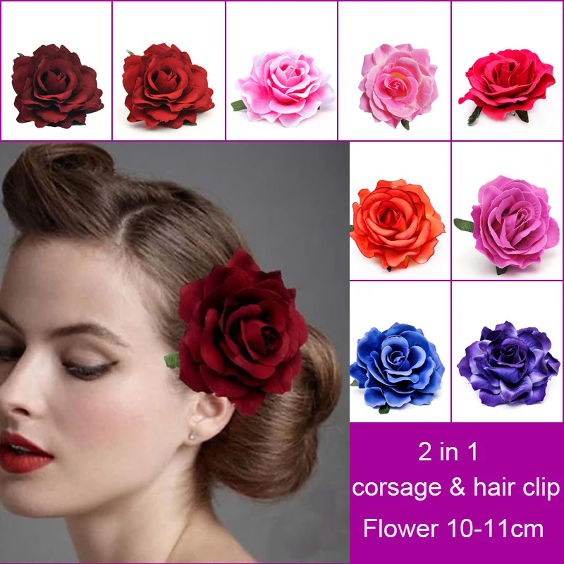 

3Pcs Bohemian Rose Artificial Flower Hairpin Bridal Wedding Party Brooch Women Hair Clip Headwear Girl Festival Hair Accessories
