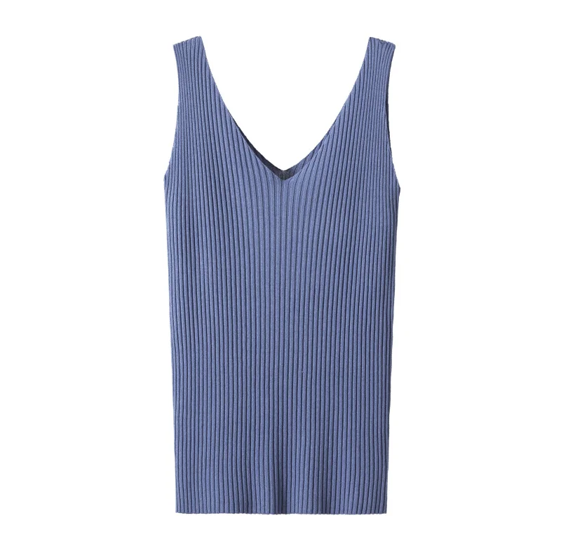 

Knitted Ribbed Sleeveless Women's Tank Tops Summer Sexy V-Neck Basic Casual Female Tanks 2021 Solid Slim Streetwear New Lady Top