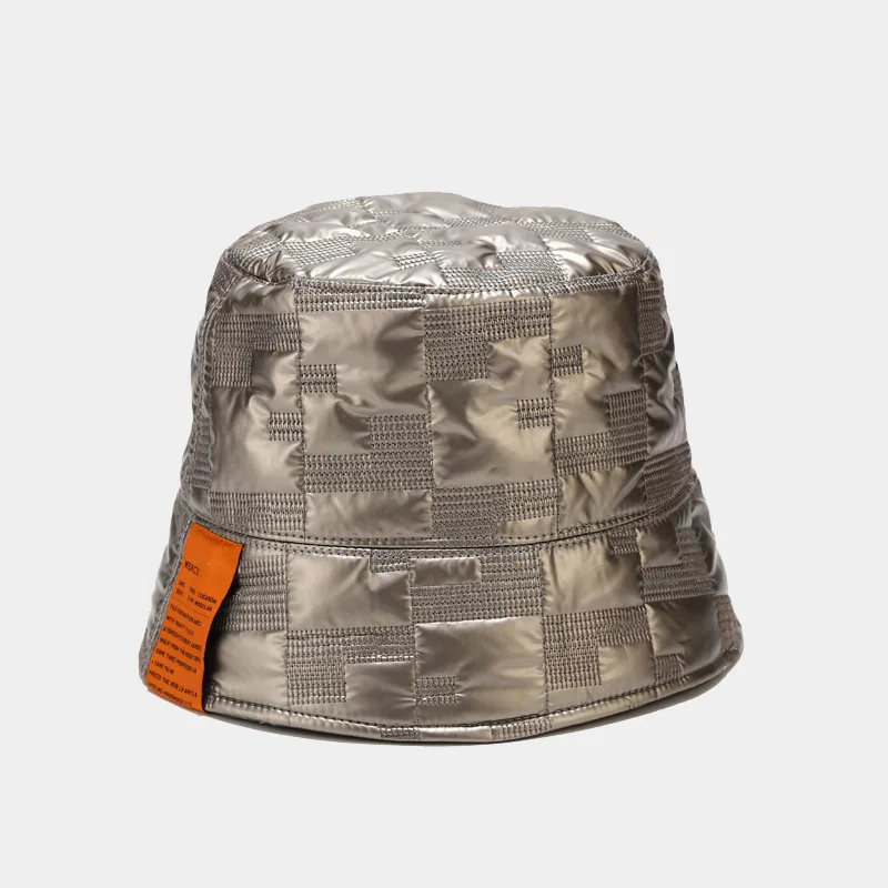 2020 Winter new High quality PU+COTTON Bucket hat for women Outdoor fashion style with labeling thickened warm panama hat Silver