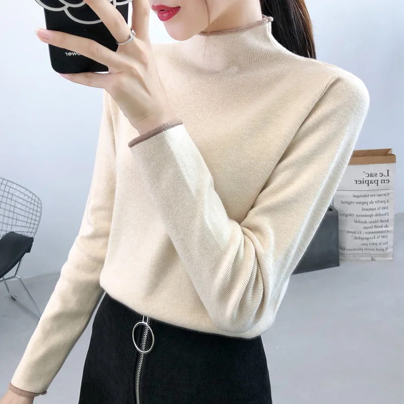 

Women Turtleneck Sweater Knitted Pullovers White Sweater Long Sleeves Silm Solid Korean Style Womens Winter Clothes 2020 Jumper