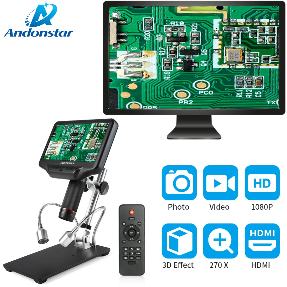Andonstar AD407 цифровой микроскоп высокой четкости 270X 1080P USB электронный дальний для