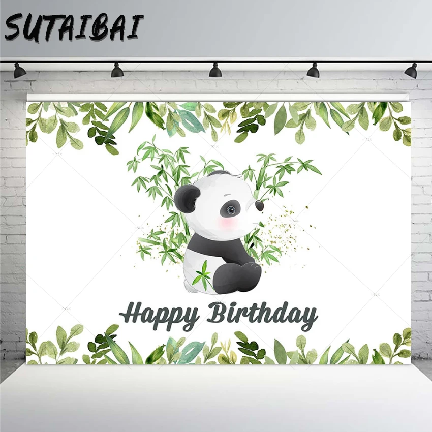 

Cute Panda Bamboo Backdrop Green Leaves Baby Birthday Cake Smash Party Newborn Photography Background Photo Studio Props