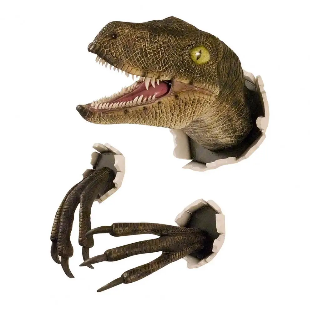 

Easy Carry 1 Set Ornamental Vivid Exquisite Dinosaur Animal Statue Sculpture Emulsion Wall Sculpture Decorative for Home