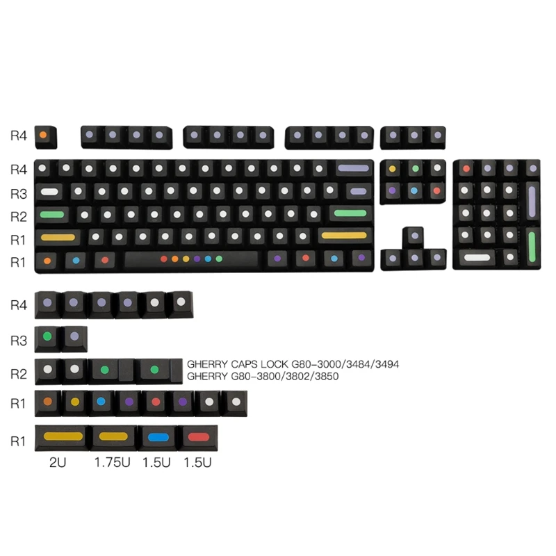 

PBT Five Sides 128-Key Cherry Profile Dye-Sub PBT Full Keycap Set for Mechanical Keyboards with Colored Round Dots