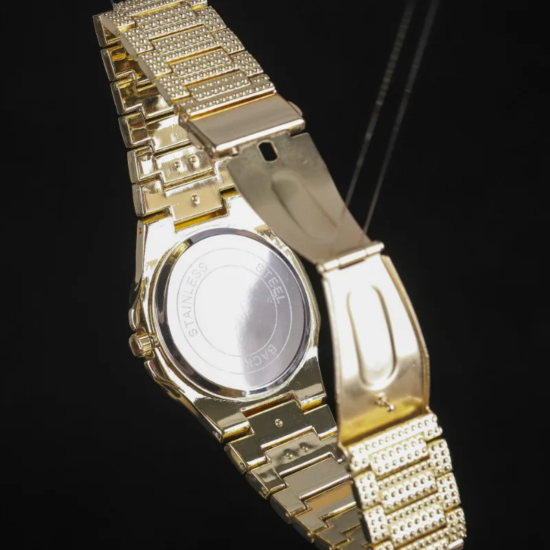 Luxury Men Diamond Watch Hip Hop cross Jewelry Watch& Bracelet&Necklace Combo Set Watch Diamond Ice Out Cuban Watch Set For Men