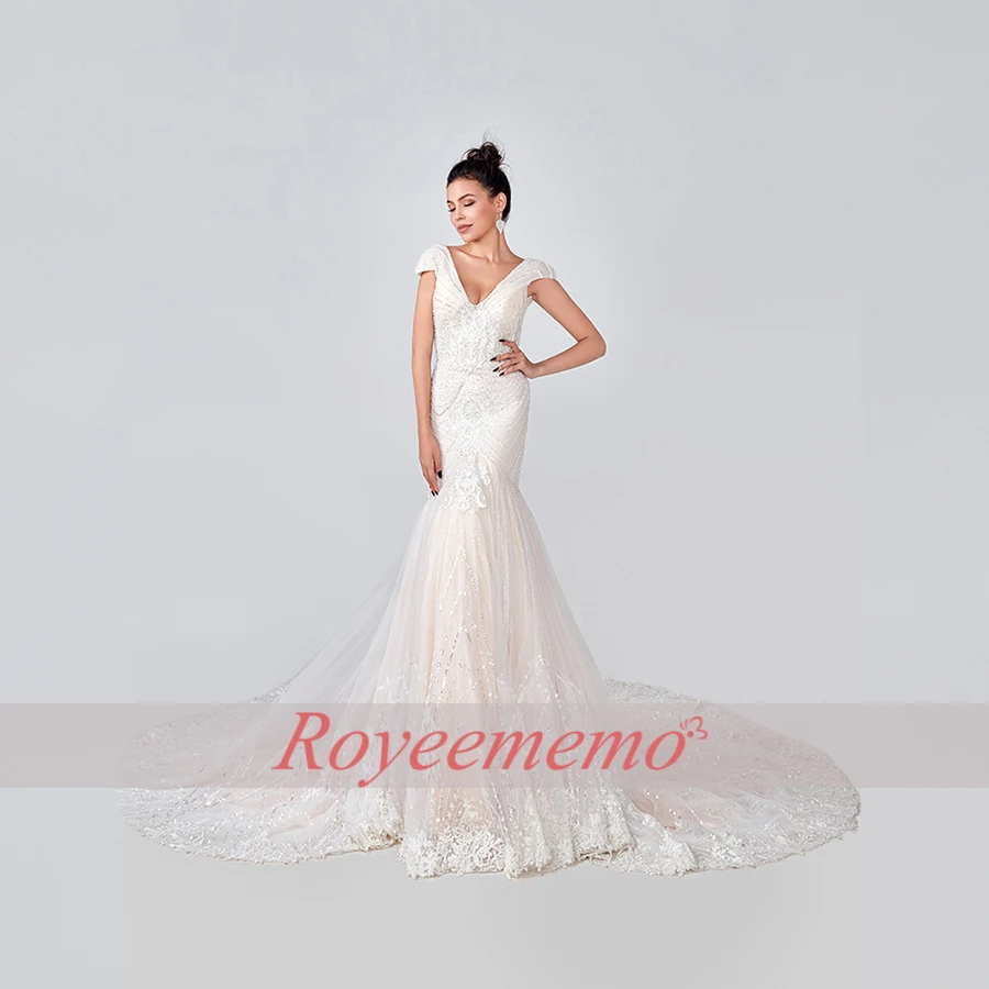 Роскошное платье Русалочки для свадьбы длинное свадебное расшитое бусинами с