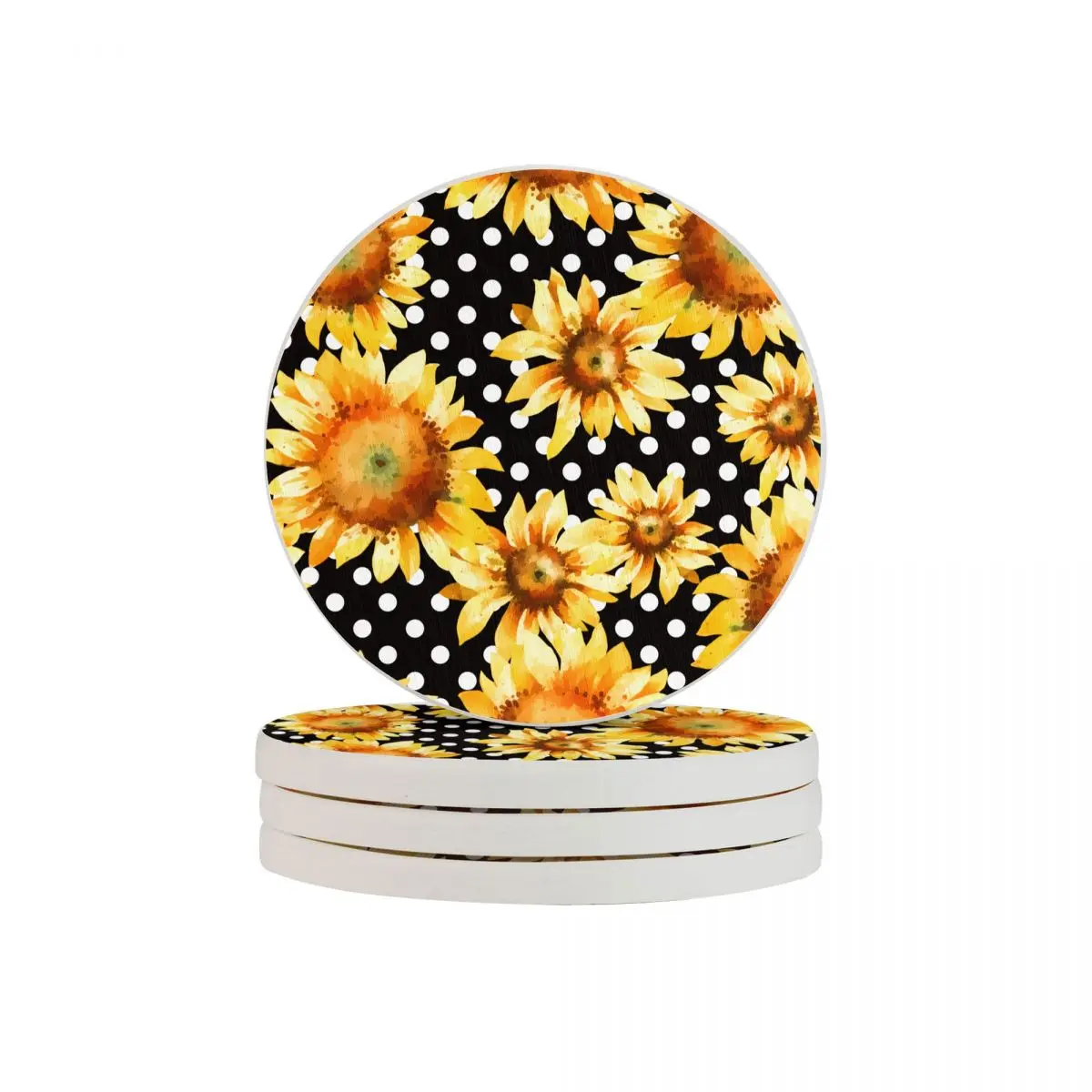 

Tea Coffee Cup Mug Coaster Sunflowers Watercolor And Dots Table Decor Coffee Mug Placemat