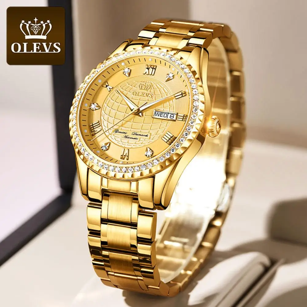 OLEVS Men Mechanical Watch Top Brand Luxury Automatic Watch Gold Business Stainless Steel Waterproof Watch Men relogio masculino