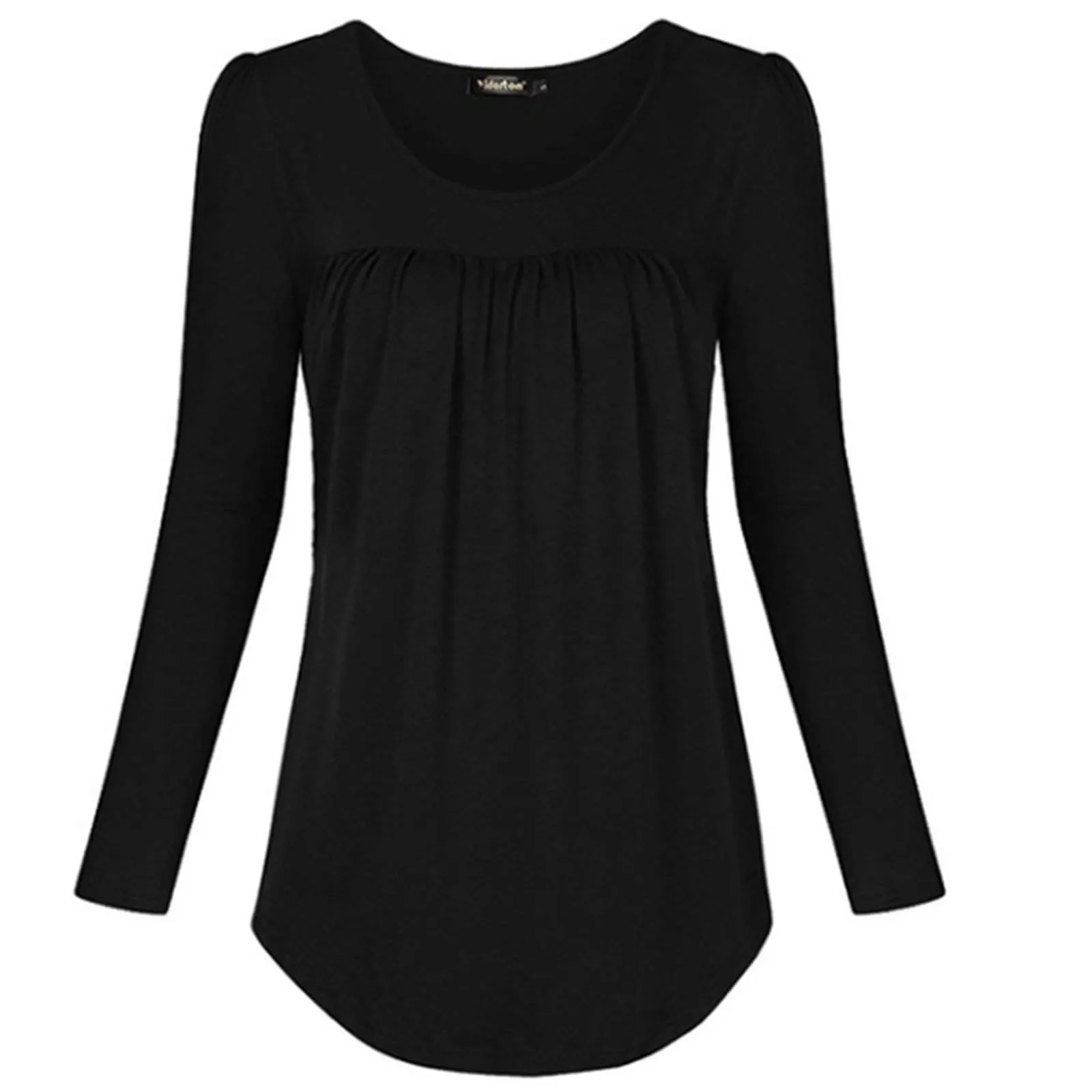 

Fashion Solid Tunic Blouse Shirt Pleated O-Neck Tops Tee Casual Autumn Winter Ladies Female Women Long Sleeve Blusas Pullover