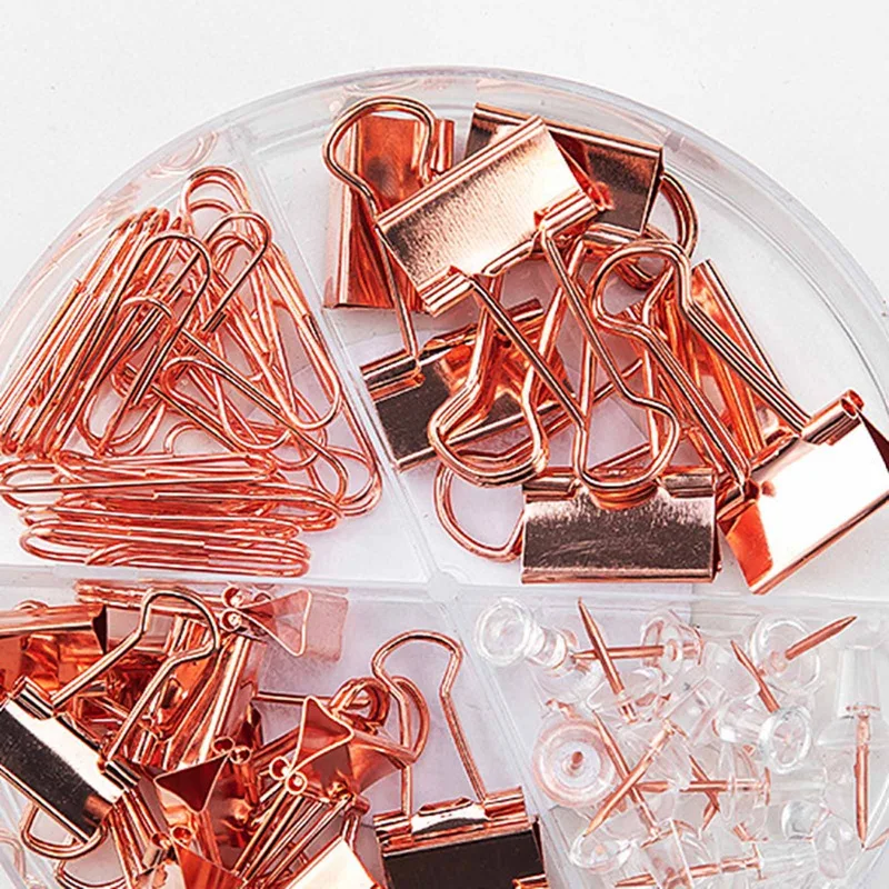 

Paper Clip Rose Gold One Box Long Tail Clips Pin Set Clip Storage Supplies Office School Household Goods Set Student Gift