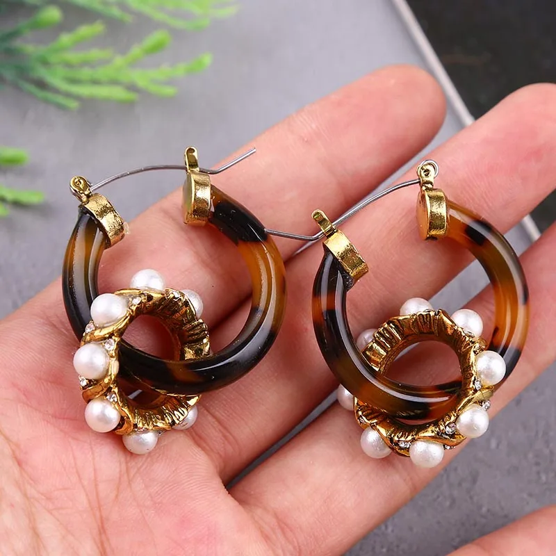 Женские винтажные акриловые серьги ZA леопардовые серьги-подвески с золотым и