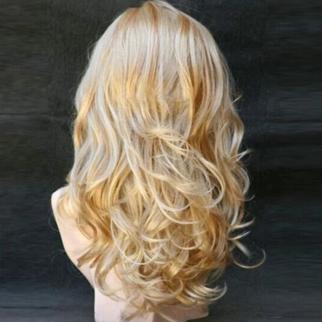 

Ash Blonde High Density Long Synthetic Hair Weave Full Wigs for Women