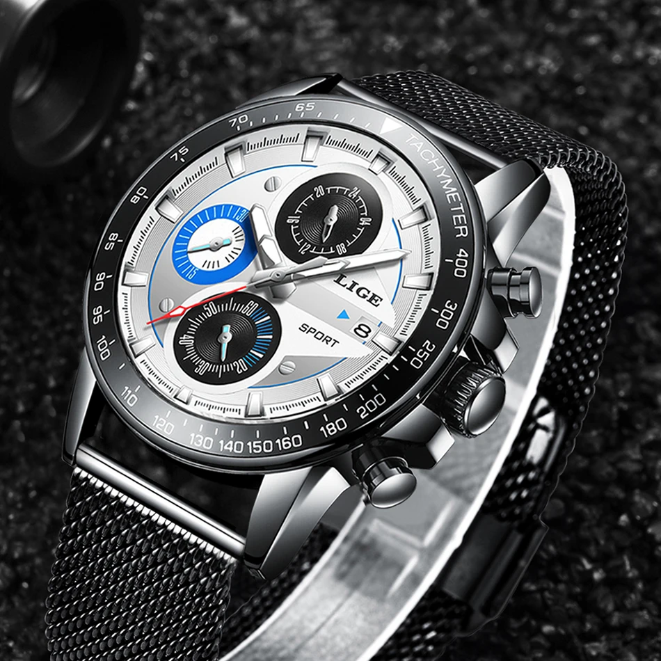 Часы наручные LIGE мужские Кварцевые водонепроницаемые повседневные брендовые
