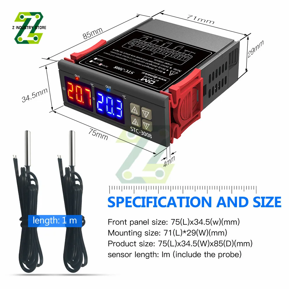 STC-3008 двойной цифровой регулятор температуры гигрометр C/F термостат с двумя