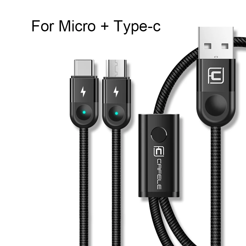 Cafele 3 в 1 USB кабель для iPhone Micro usb type C кабель светодиодный провод для быстрого заряда для huawei Xiaomi samsung Синхронизация данных - Цвет: M  T Black