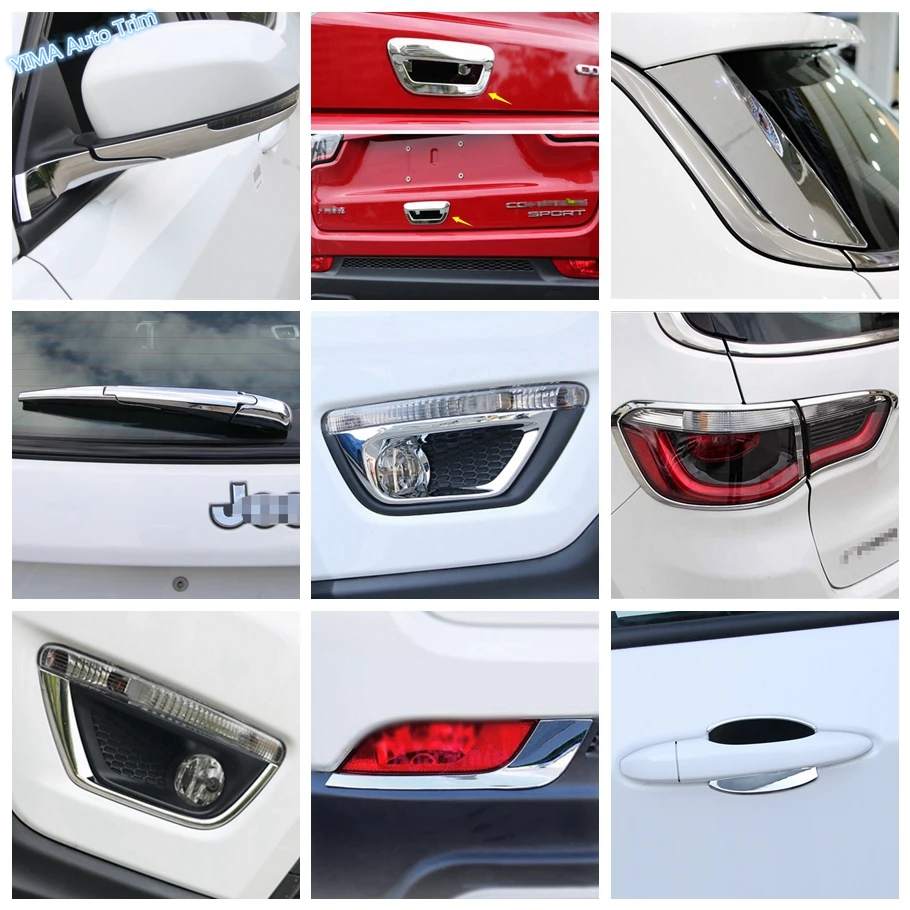 

Lapetus Shiny Rear View Mirror / Door Handle Bowl / Window Wiper Cover Trim For Jeep Compass 2017-2020 ABS Exterior Refit Kit