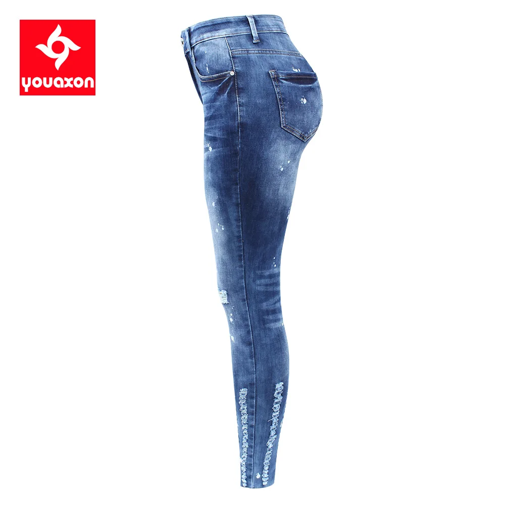 2202 Youaxon разные состаренные джинсы для женщин размера ЕС Стрейчевые рваные узкие