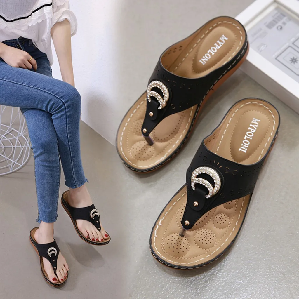 Размера плюс шлепанцы с кристаллами тапочки женская летняя пляжная повседневная