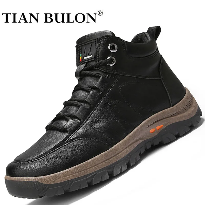 Мужские кожаные ботинки зимние теплые для снега мужские уличные Нескользящие