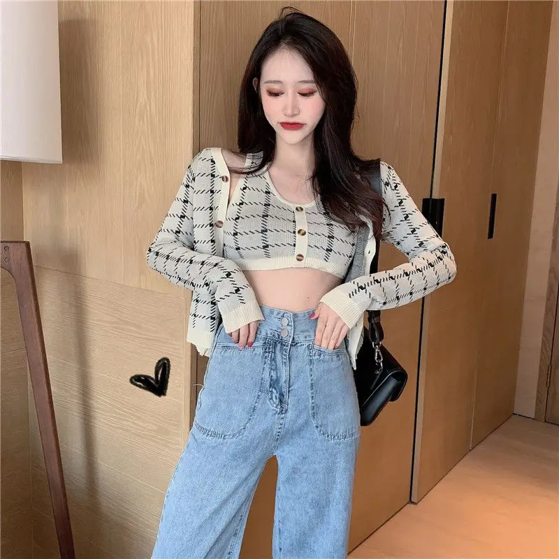 Женский трикотажный топ в клетку с круглым вырезом|Майки| |