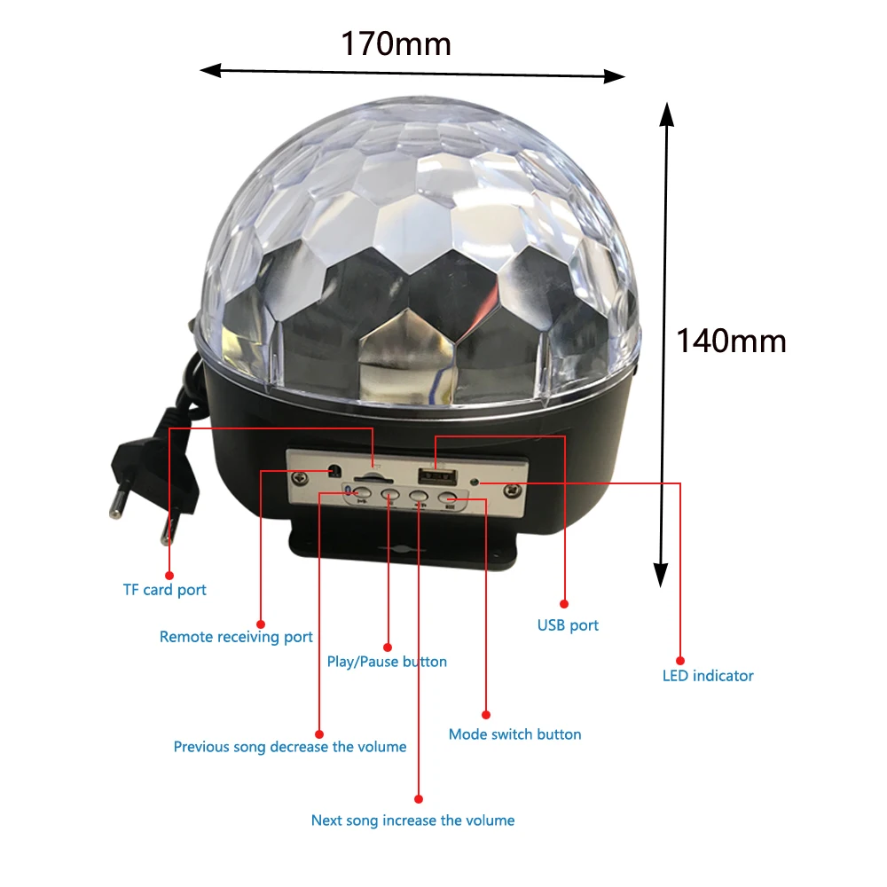 Голосовое управление MP3 дискотечный шар для вечеринки DJ освещение Bluetooth RGB
