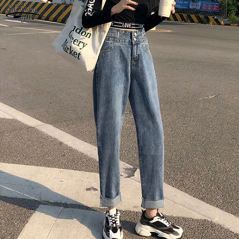 

Mujer Pantalones New Plus Size Jeans Dark Blue Straight Jeans Loose Capri Pants Women High Waist Harlan Baggy Jeans Women 10793