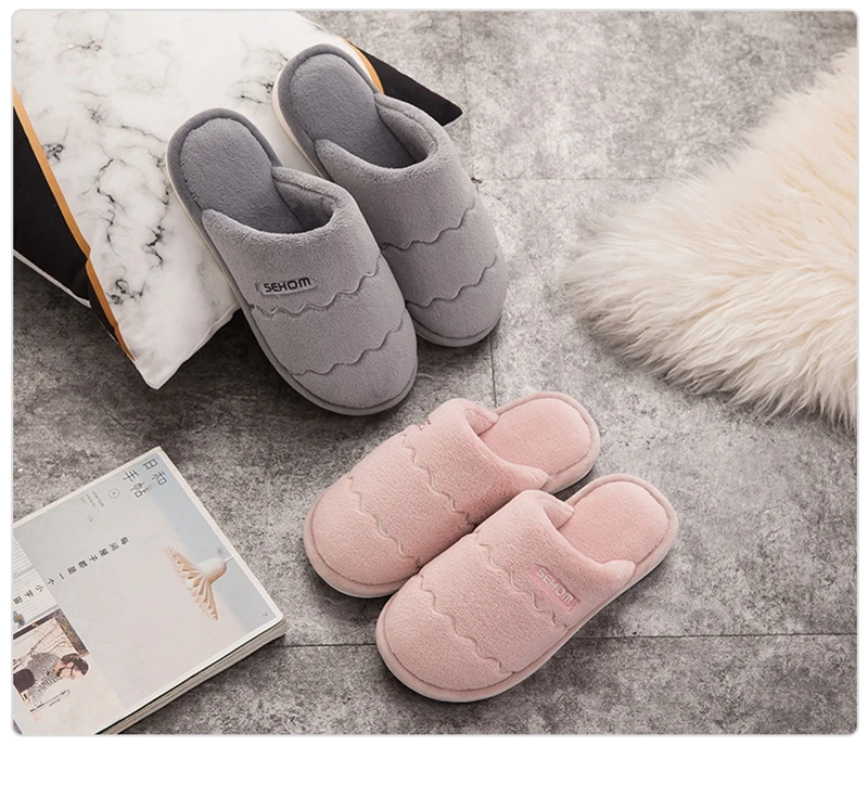 Women Winter Home Slippers Solid Non-slip Warm Indoors Bedroom Floor Shoes Plush Slippers Couple Faux Fur Slides Flip Flops