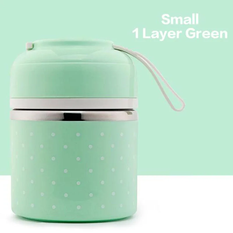 1 layer green Японский тепловой термос для обедов чашка коробка герметичная Нержавеющая Сталь Bento Box Дети Портативный Пикник школа пищевой контейнер кухонный - Цвет: 1 layer green