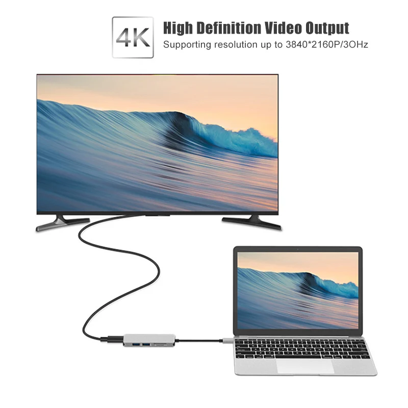 

Новый USB-C концентратор HDMI адаптер 5 в 1 ключ Тип USB с разъемами типа C и HDMI кард-ридер 2 Порты DOM668