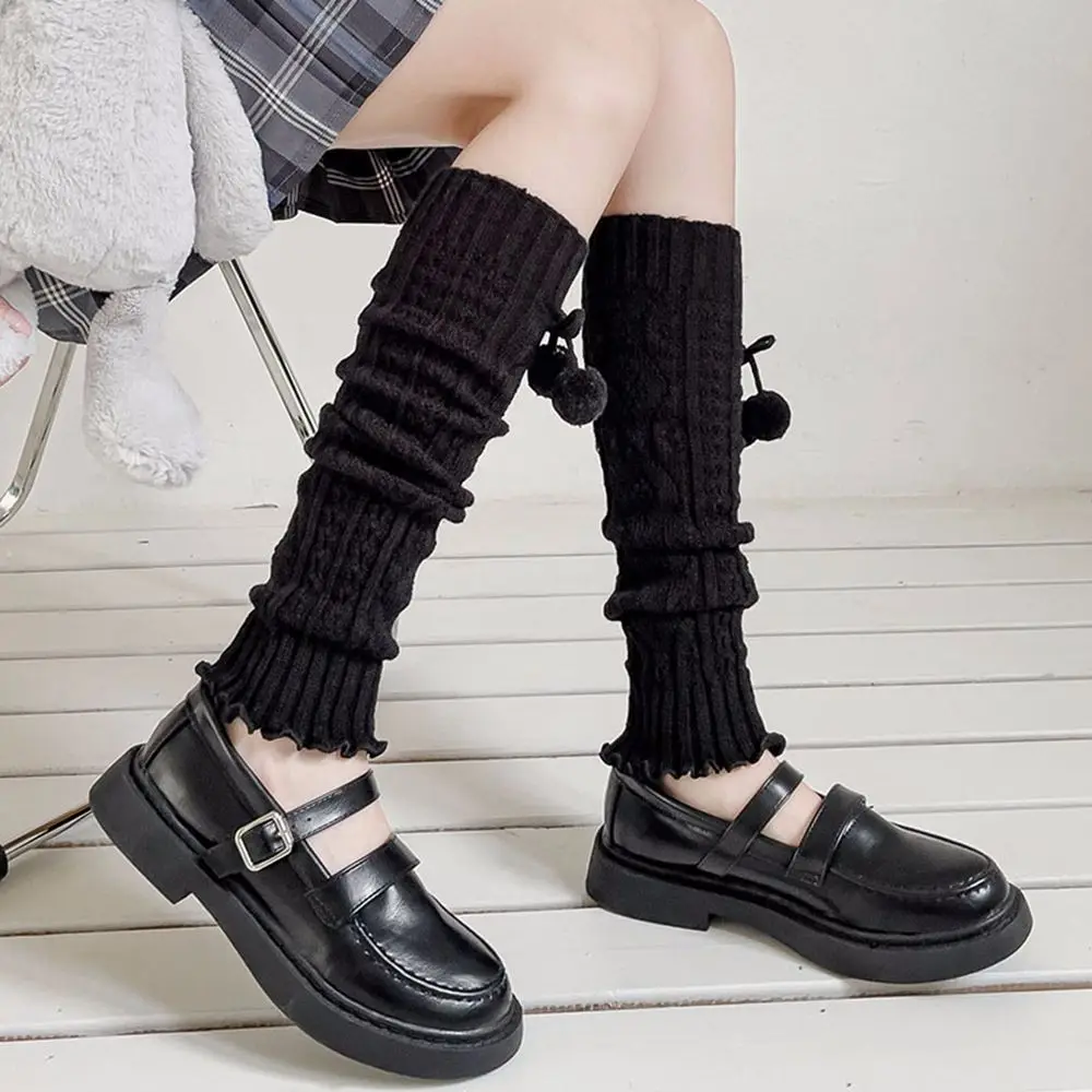 Lolita JK Leg Warmers Student Double Stripe Foot Cover Japanese Female Over the Knee Long Tube Knitted Pile Pile Socks Autumn