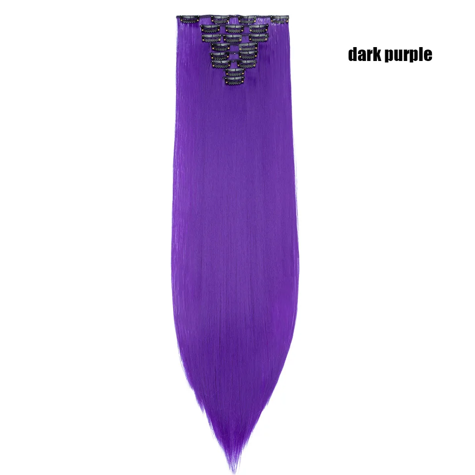 dark purple S-noilite 2" 8 шт./компл. шелковистые прямые волосы Наращивание волос Синтетические наращивание натуральных волос для Для женщин длинные натуральные волосы на заколках для наращивания, волосы на заколках - Цвет: dark purple