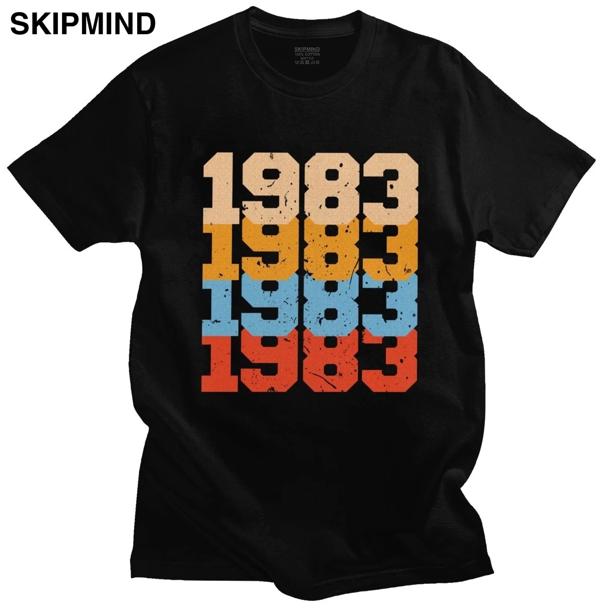 

Trendy Vintage 1983 Distressed T Shirt Men Short Sleeved Pure Cotton 83 T-shirt O-neck Print 37th birthday Gift Tee Tops Merch