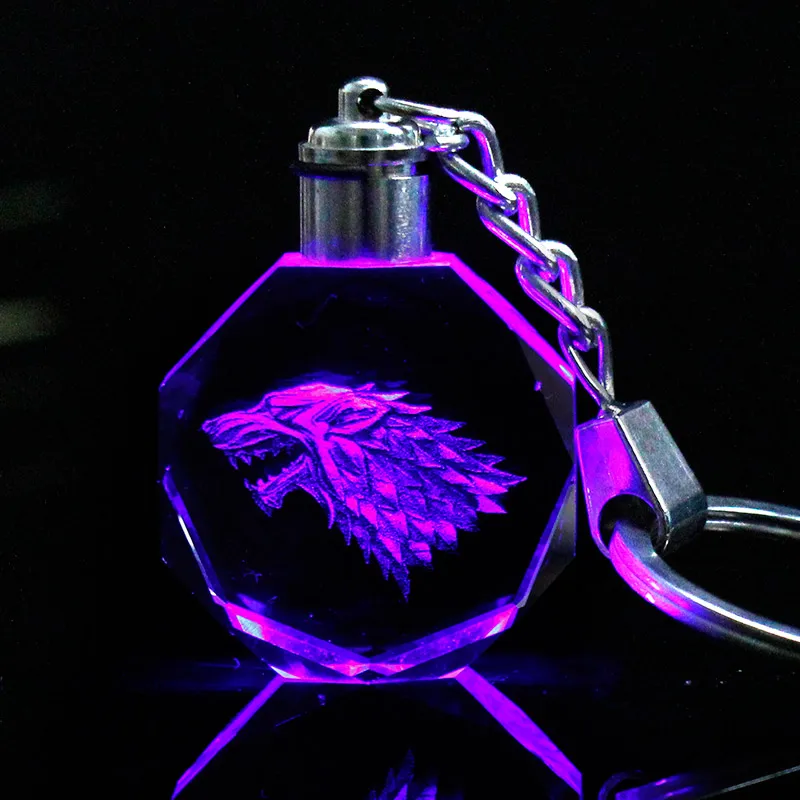 House Stark Светодиодный светильник кристалл брелок стекло с лазерной гравировкой брелок с изменением цвета Прямая поставка брелок красочный подвесной кулон - Цвет: House Stark