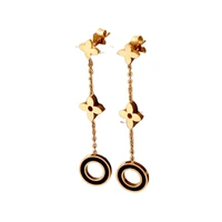 hot sale small flower black round rose gold color titanium stainless drop earrings free shipping