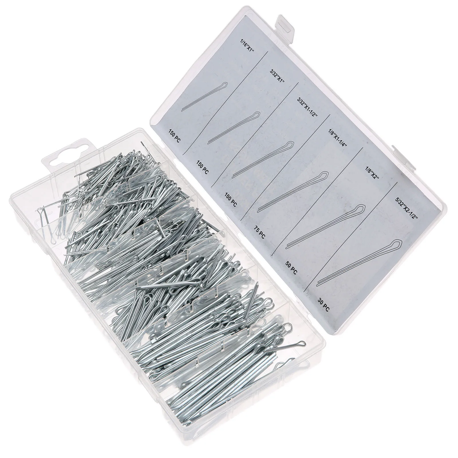 

555 Pcs Metal Split-Cotter Pins Mechanical Hitch Hair Tractor Fasteners Clips Set Fastening Pins Assortment Kit with Plastic Box