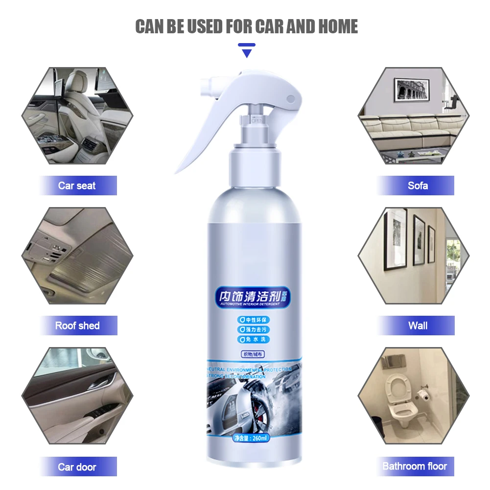 

260ml Car Interior Cleaning Agent Ceiling Cleaner Leather Flannel Woven Fabric Water-free Cleaning Agent Auto Roof Dash Cleaning