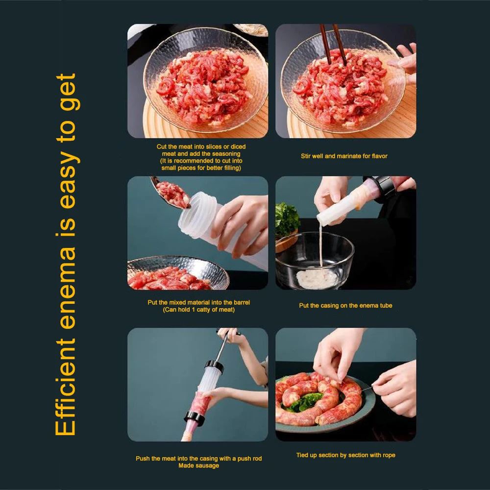 Manual Sausage Meat Fillers Automatic Hand-pushing Making Machine Funnel Nozzle Kitchen Stuffing Device Клизма | Дом и сад